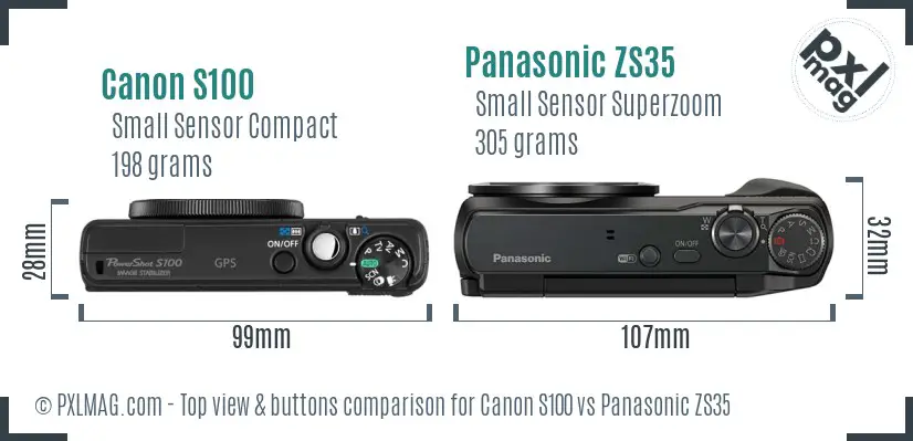 Canon S100 vs Panasonic ZS35 top view buttons comparison