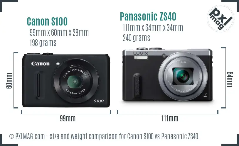 Canon S100 vs Panasonic ZS40 size comparison