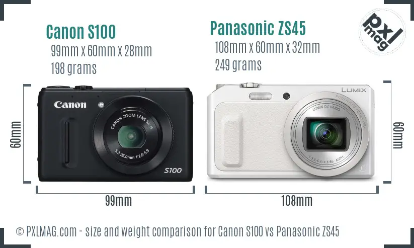 Canon S100 vs Panasonic ZS45 size comparison Canon S100 vs Panasonic ZS45 size comparison