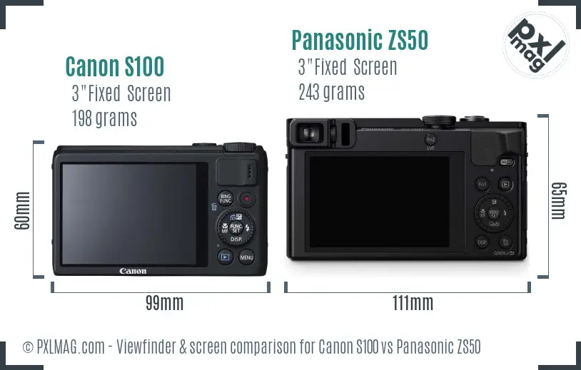 Canon S100 vs Panasonic ZS50 Screen and Viewfinder comparison