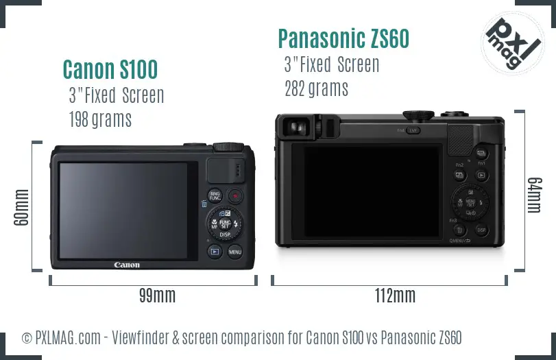Canon S100 vs Panasonic ZS60 Screen and Viewfinder comparison Canon S100 vs Panasonic ZS60 Screen and Viewfinder comparison
