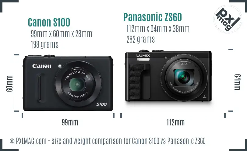Canon S100 vs Panasonic ZS60 size comparison Canon S100 vs Panasonic ZS60 size comparison