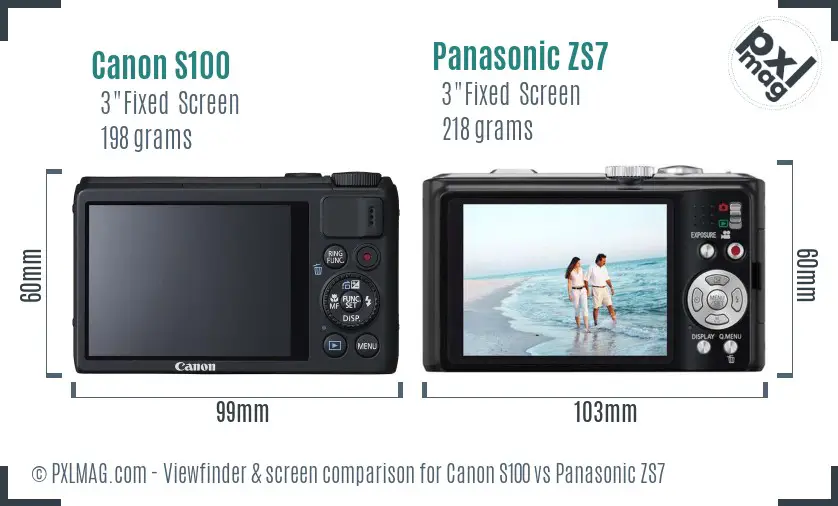 Canon S100 vs Panasonic ZS7 Screen and Viewfinder comparison