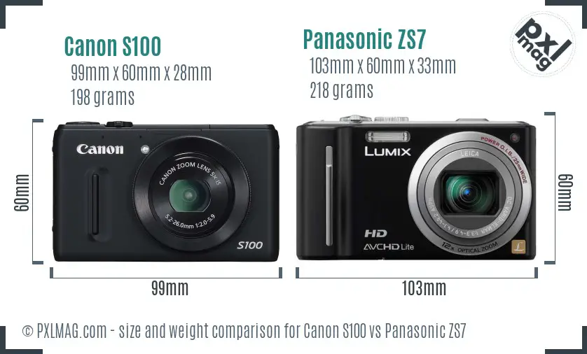 Canon S100 vs Panasonic ZS7 size comparison