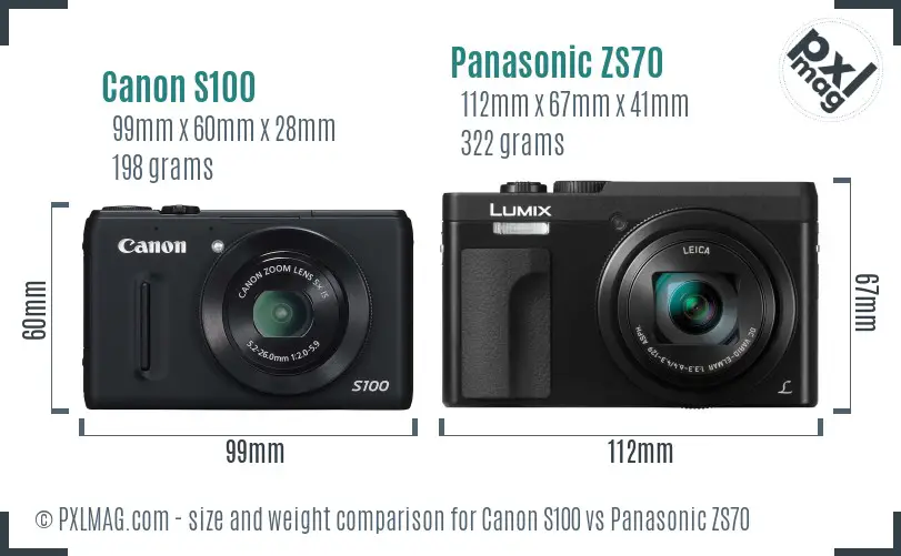 Canon S100 vs Panasonic ZS70 size comparison Canon S100 vs Panasonic ZS70 size comparison
