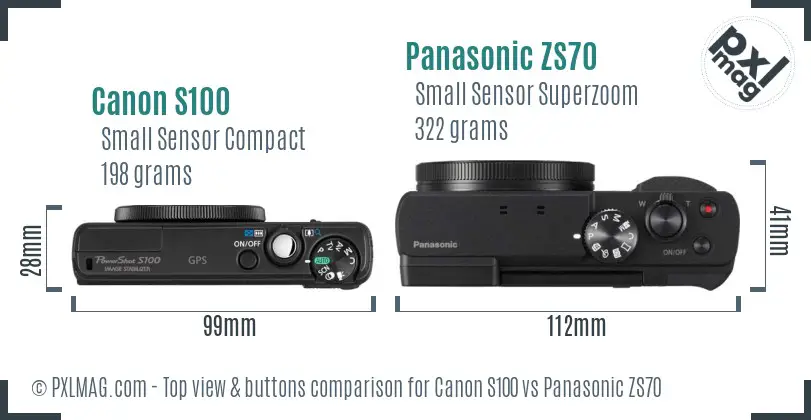 Canon S100 vs Panasonic ZS70 top view buttons comparison Canon S100 vs Panasonic ZS70 top view buttons comparison