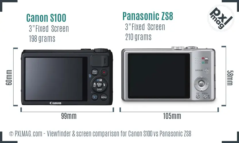 Canon S100 vs Panasonic ZS8 Screen and Viewfinder comparison