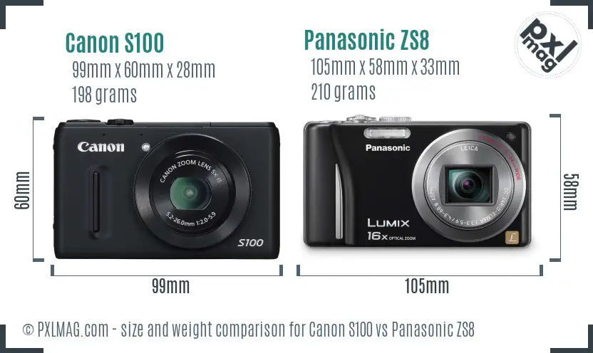 Canon S100 vs Panasonic ZS8 size comparison