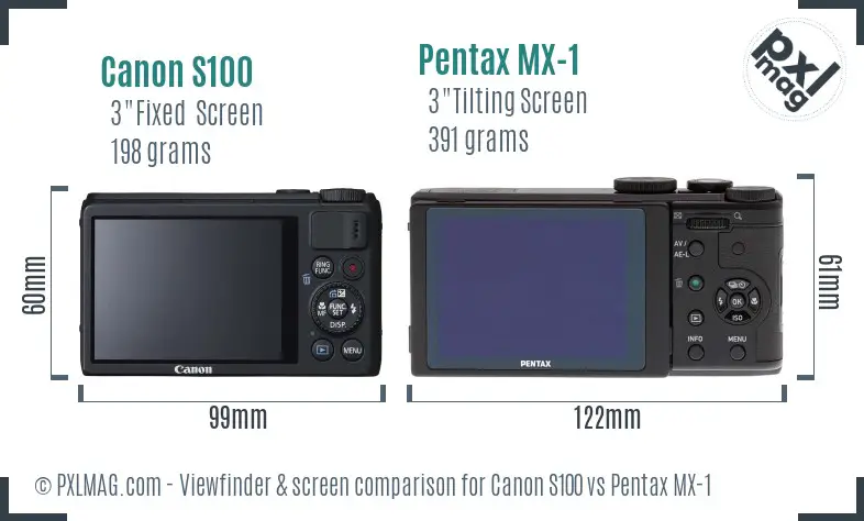 Canon S100 vs Pentax MX-1 Screen and Viewfinder comparison