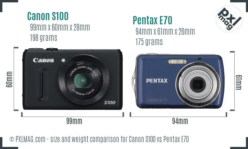 Canon S100 vs Pentax E70 size comparison Canon S100 vs Pentax E70 size comparison