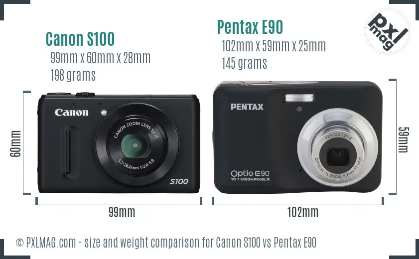 Canon S100 vs Pentax E90 size comparison