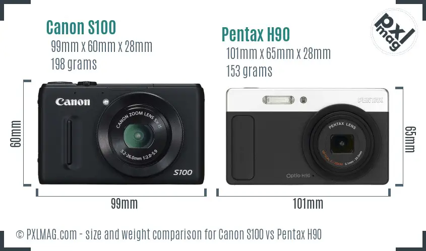 Canon S100 vs Pentax H90 size comparison