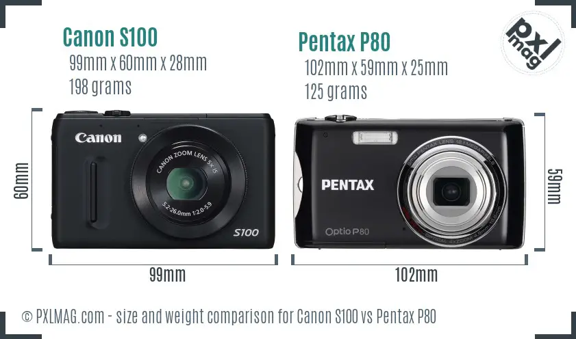 Canon S100 vs Pentax P80 size comparison