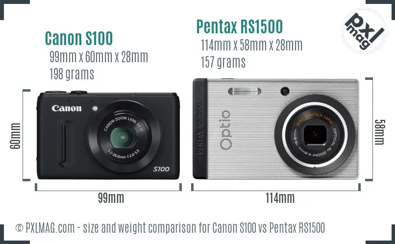 Canon S100 vs Pentax RS1500 size comparison