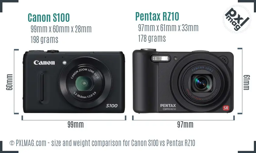 Canon S100 vs Pentax RZ10 size comparison