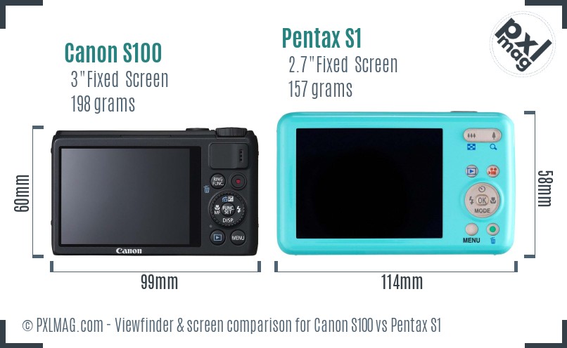 Canon S100 vs Pentax S1 Screen and Viewfinder comparison