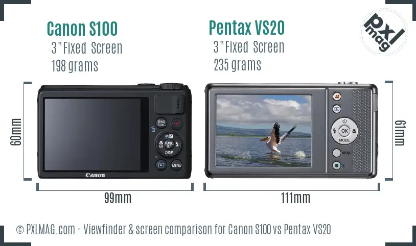 Canon S100 vs Pentax VS20 Screen and Viewfinder comparison Canon S100 vs Pentax VS20 Screen and Viewfinder comparison
