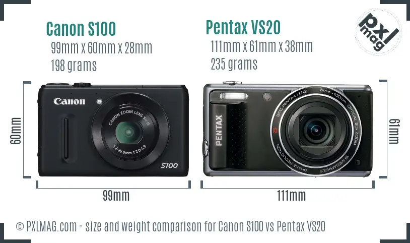 Canon S100 vs Pentax VS20 size comparison Canon S100 vs Pentax VS20 size comparison