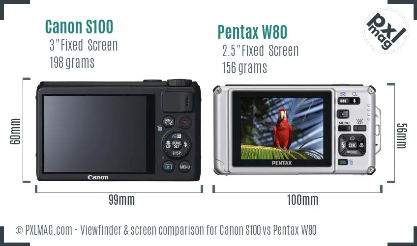 Canon S100 vs Pentax W80 Screen and Viewfinder comparison