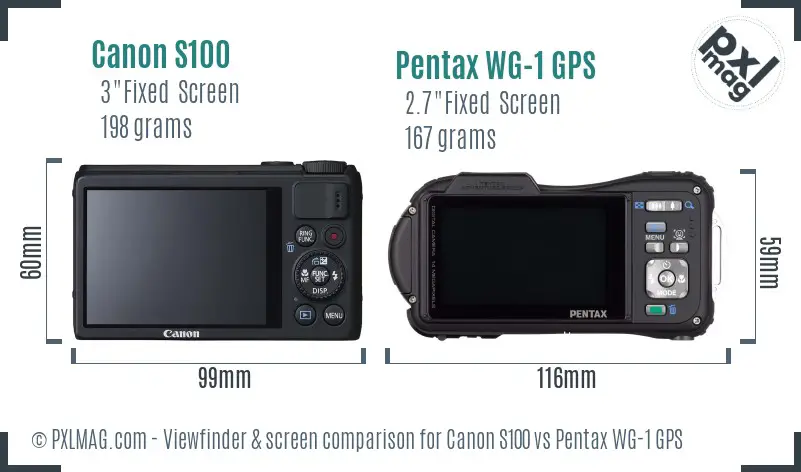 Canon S100 vs Pentax WG-1 GPS Screen and Viewfinder comparison