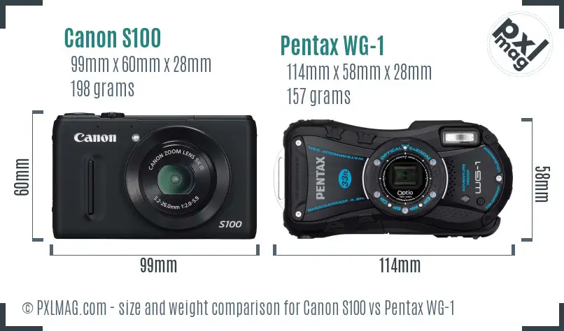 Canon S100 vs Pentax WG-1 size comparison