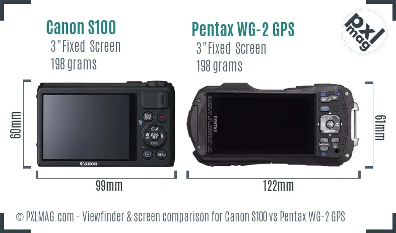 Canon S100 vs Pentax WG-2 GPS Screen and Viewfinder comparison