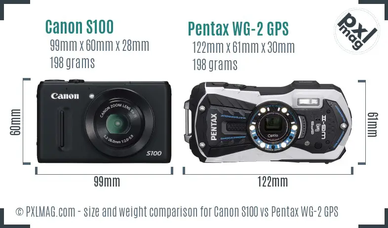 Canon S100 vs Pentax WG-2 GPS size comparison