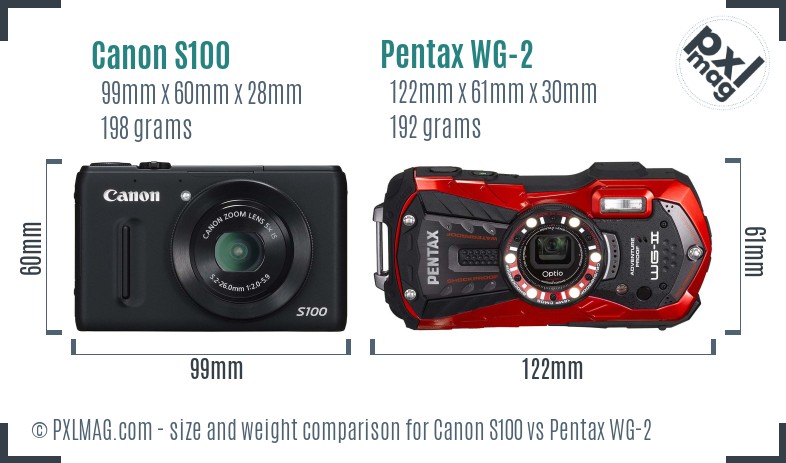 Canon S100 vs Pentax WG-2 size comparison