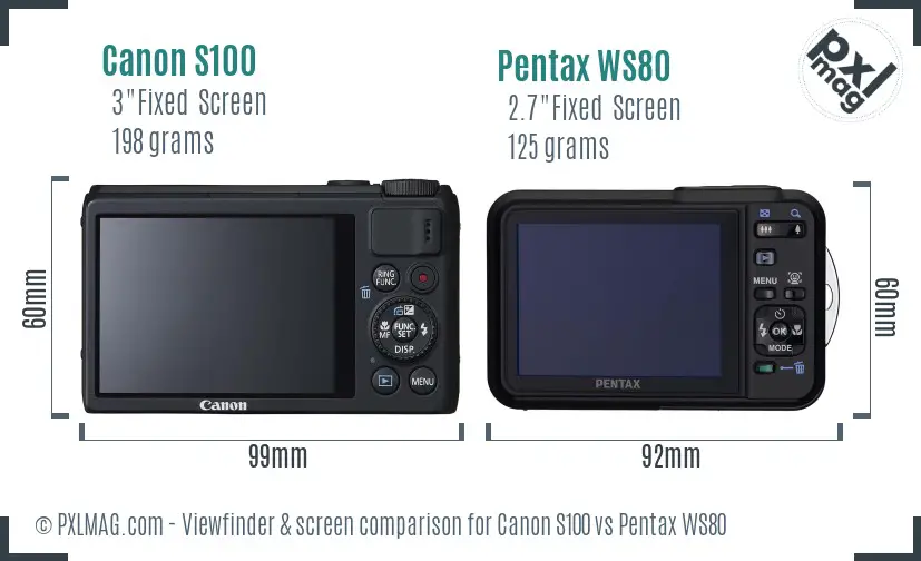 Canon S100 vs Pentax WS80 Screen and Viewfinder comparison