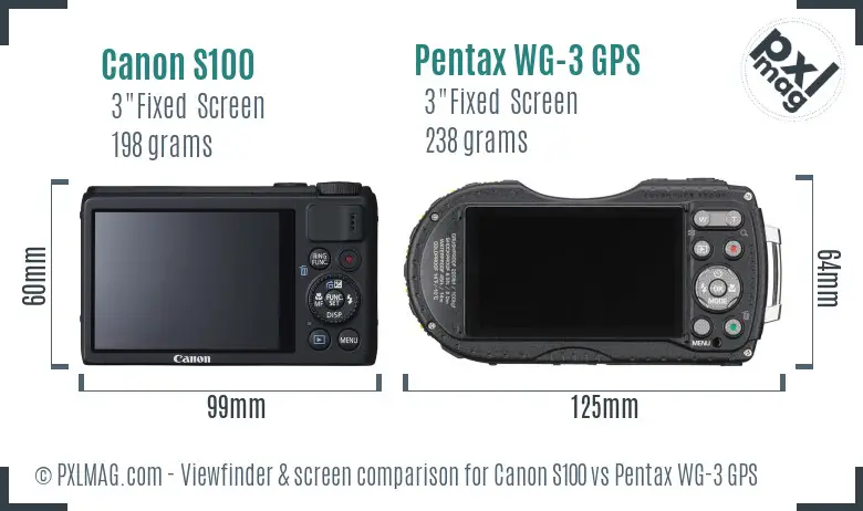 Canon S100 vs Pentax WG-3 GPS Screen and Viewfinder comparison