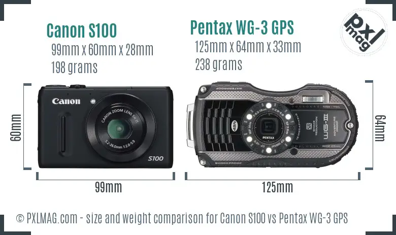 Canon S100 vs Pentax WG-3 GPS size comparison