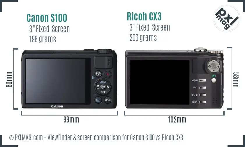 Canon S100 vs Ricoh CX3 Screen and Viewfinder comparison