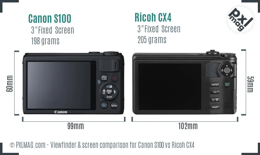 Canon S100 vs Ricoh CX4 Screen and Viewfinder comparison