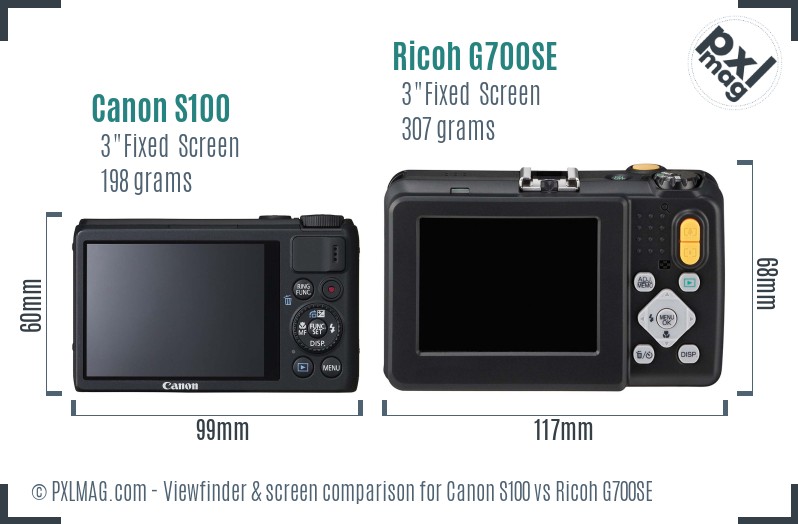 Canon S100 vs Ricoh G700SE Screen and Viewfinder comparison