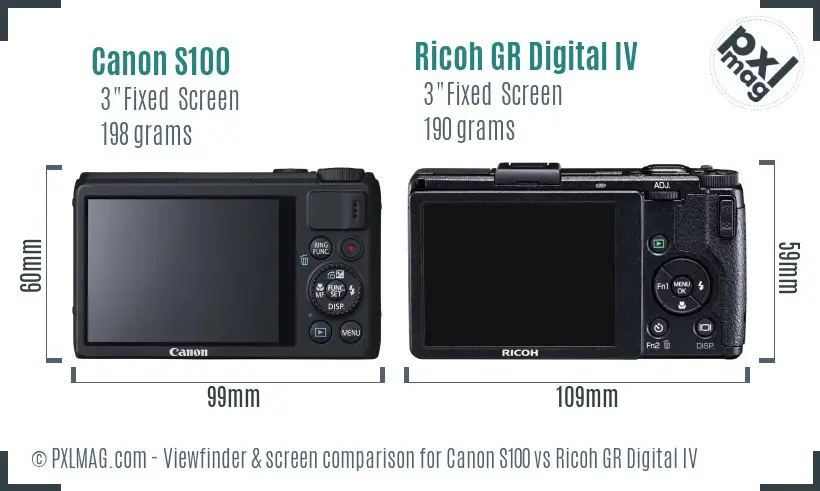 Canon S100 vs Ricoh GR Digital IV Screen and Viewfinder comparison
