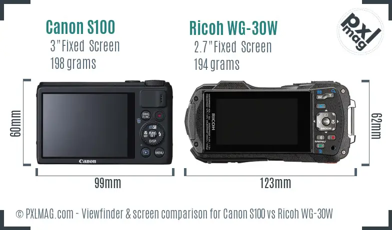 Canon S100 vs Ricoh WG-30W Screen and Viewfinder comparison