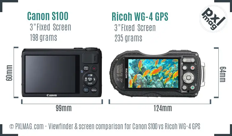 Canon S100 vs Ricoh WG-4 GPS Screen and Viewfinder comparison