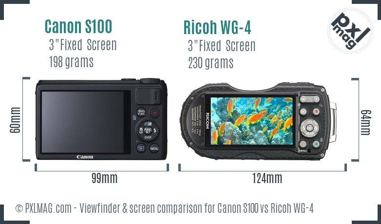 Canon S100 vs Ricoh WG-4 Screen and Viewfinder comparison