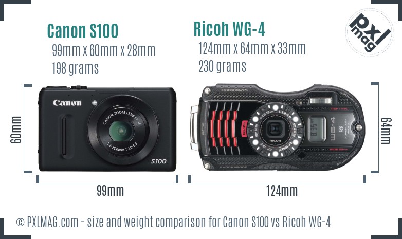 Canon S100 vs Ricoh WG-4 size comparison Canon S100 vs Ricoh WG-4 size comparison