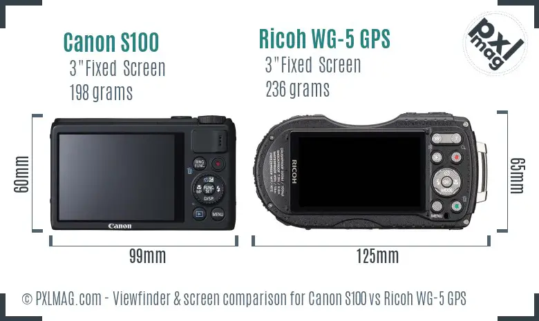 Canon S100 vs Ricoh WG-5 GPS Screen and Viewfinder comparison