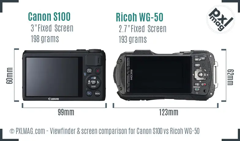 Canon S100 vs Ricoh WG-50 Screen and Viewfinder comparison