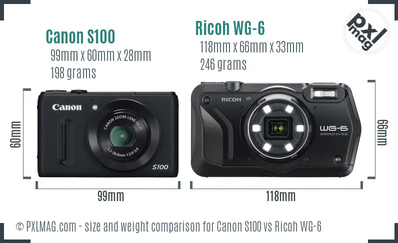 Canon S100 vs Ricoh WG-6 size comparison Canon S100 vs Ricoh WG-6 size comparison