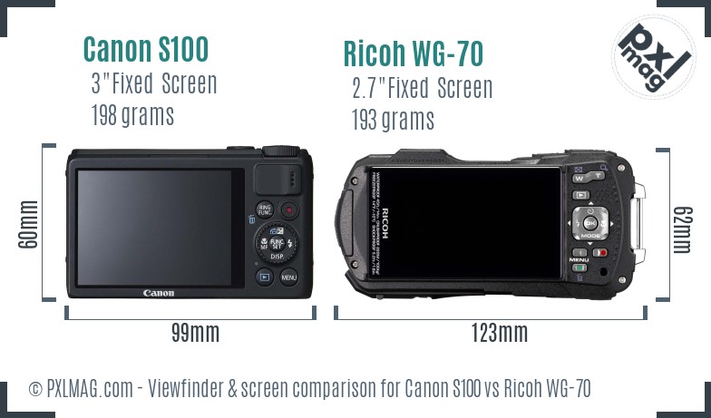 Canon S100 vs Ricoh WG-70 Screen and Viewfinder comparison
