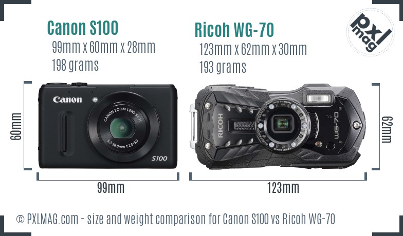 Canon S100 vs Ricoh WG-70 size comparison Canon S100 vs Ricoh WG-70 size comparison
