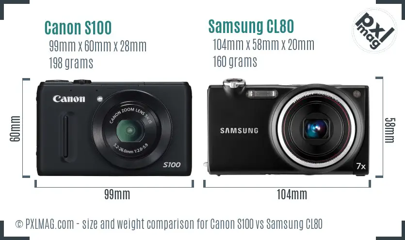 Canon S100 vs Samsung CL80 size comparison Canon S100 vs Samsung CL80 size comparison