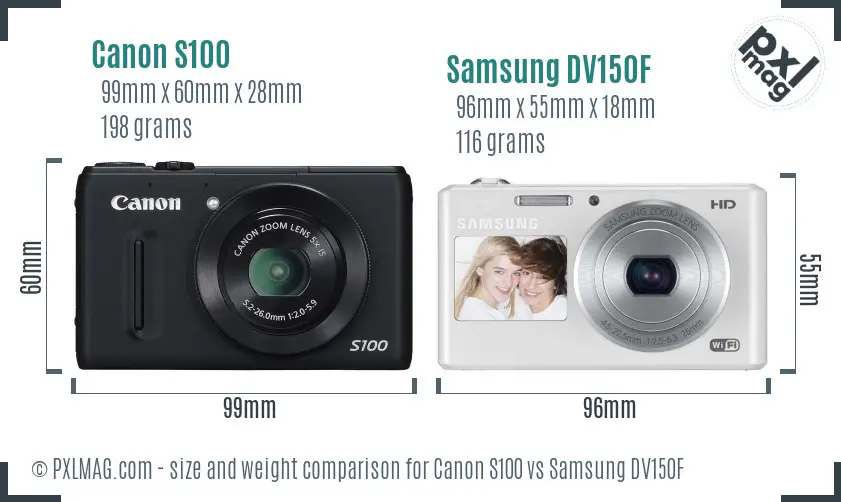 Canon S100 vs Samsung DV150F size comparison Canon S100 vs Samsung DV150F size comparison