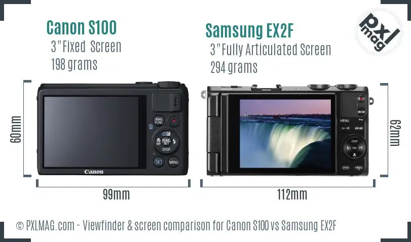 Canon S100 vs Samsung EX2F Screen and Viewfinder comparison
