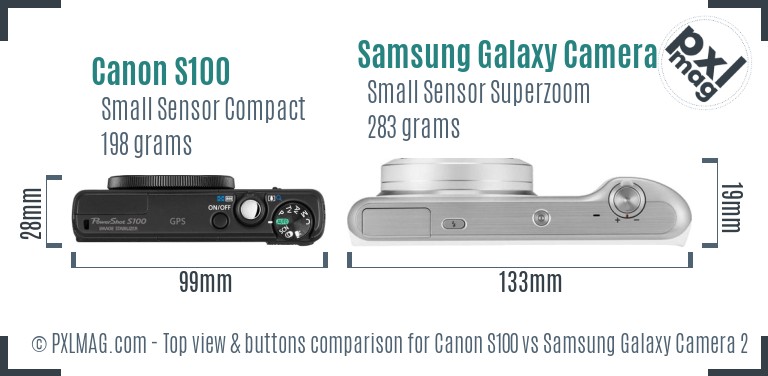 Canon S100 vs Samsung Galaxy Camera 2 top view buttons comparison