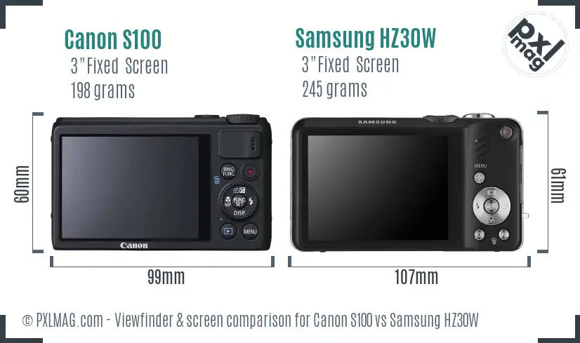 Canon S100 vs Samsung HZ30W Screen and Viewfinder comparison