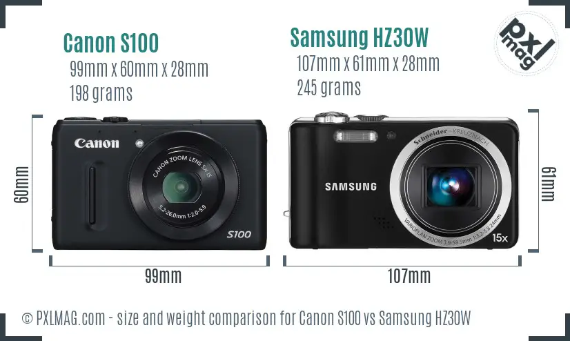 Canon S100 vs Samsung HZ30W size comparison